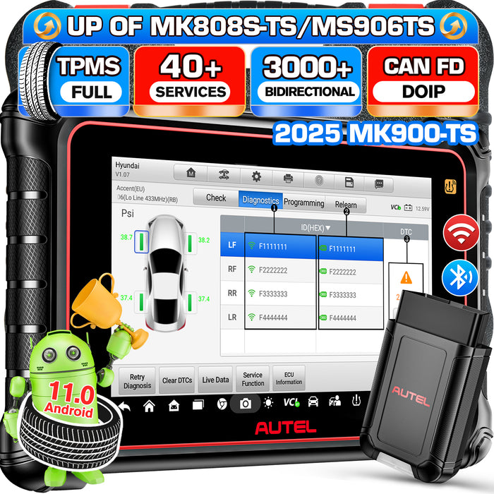 Autel Maxicom MK900TS丨Professional TPMS Diagnosis Scanner丨TPMS Relearn/Replaced/Sensor Programming丨Multi-Brand Full System 40+Service丨Multi-language